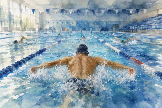 group-lap-swim-butterfly-drill-indoor-pool-watercolor