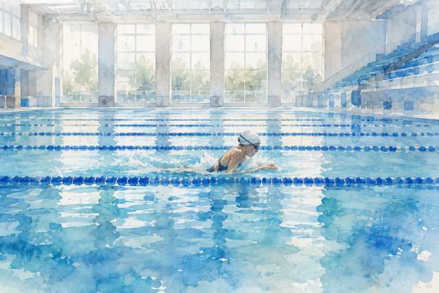indoor-pool-breaststroke-swimmer-side-view-watercolor