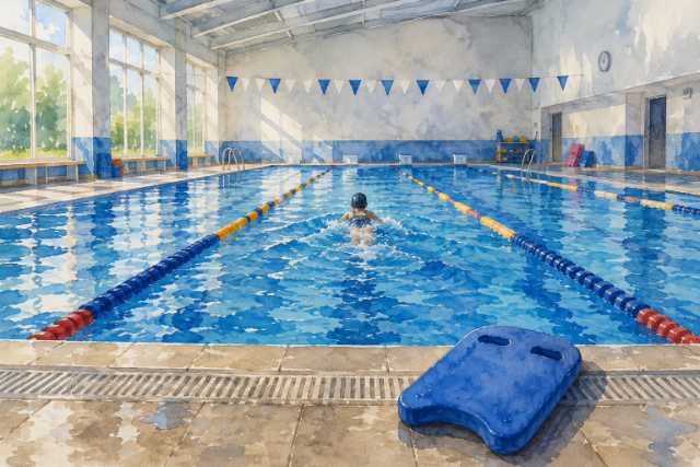 indoor-swim-training-pool-kickboard-foreground-watercolor