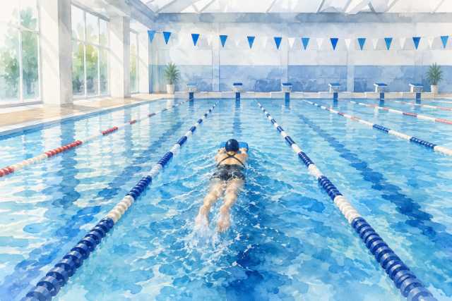 kickboard-flutter-kick-training-indoor-pool-watercolor