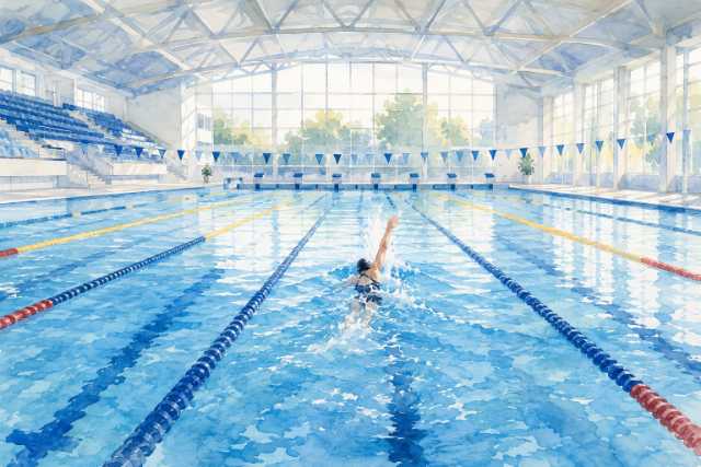 minimal-indoor-swim-practice-pool-distant-athlete-watercolor