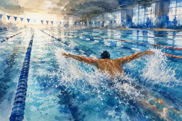 powerful-butterfly-stroke-indoor-lap-pool-watercolor